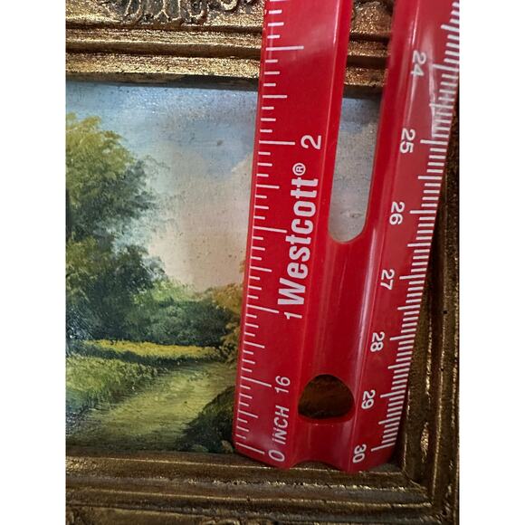 2 Vintage Miniature Framed Oil Paintings Landscape 10x9” gold ornate frame set - Picture 10 of 12